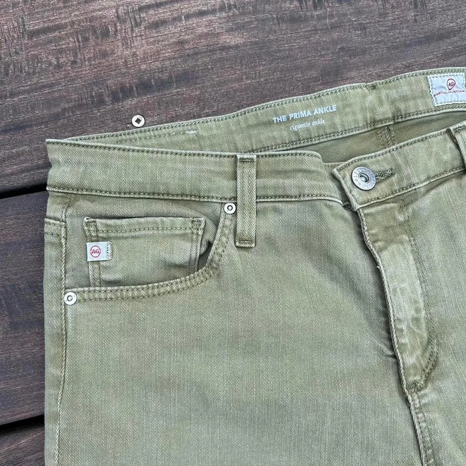 AG Adriano Goldschmied The Prima Ankle Cigarette Ankle Olive Green Skinny Jeans - Image 6