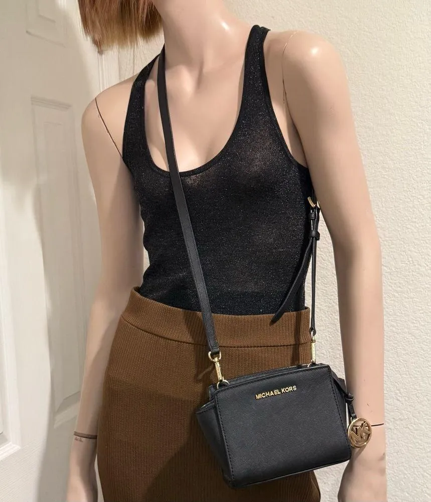 MICHAEL KORS Selma Mini Saffiano Leather Black Crossbody Bag - Image 4