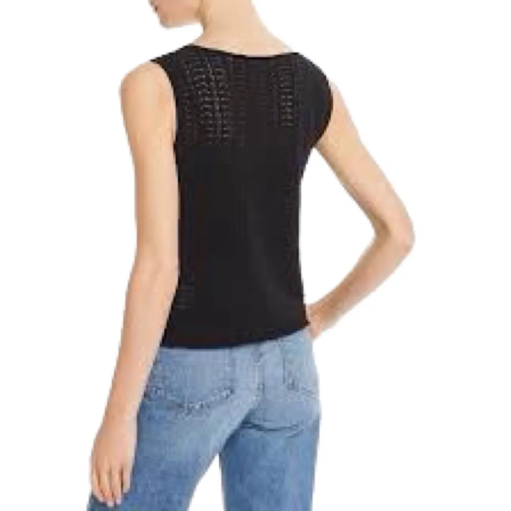 Theory ᯾ Crochet Sleeveless Knit Layer Sweater Shell ᯾ Black Semi Sheer ᯾ Medium - Image 12