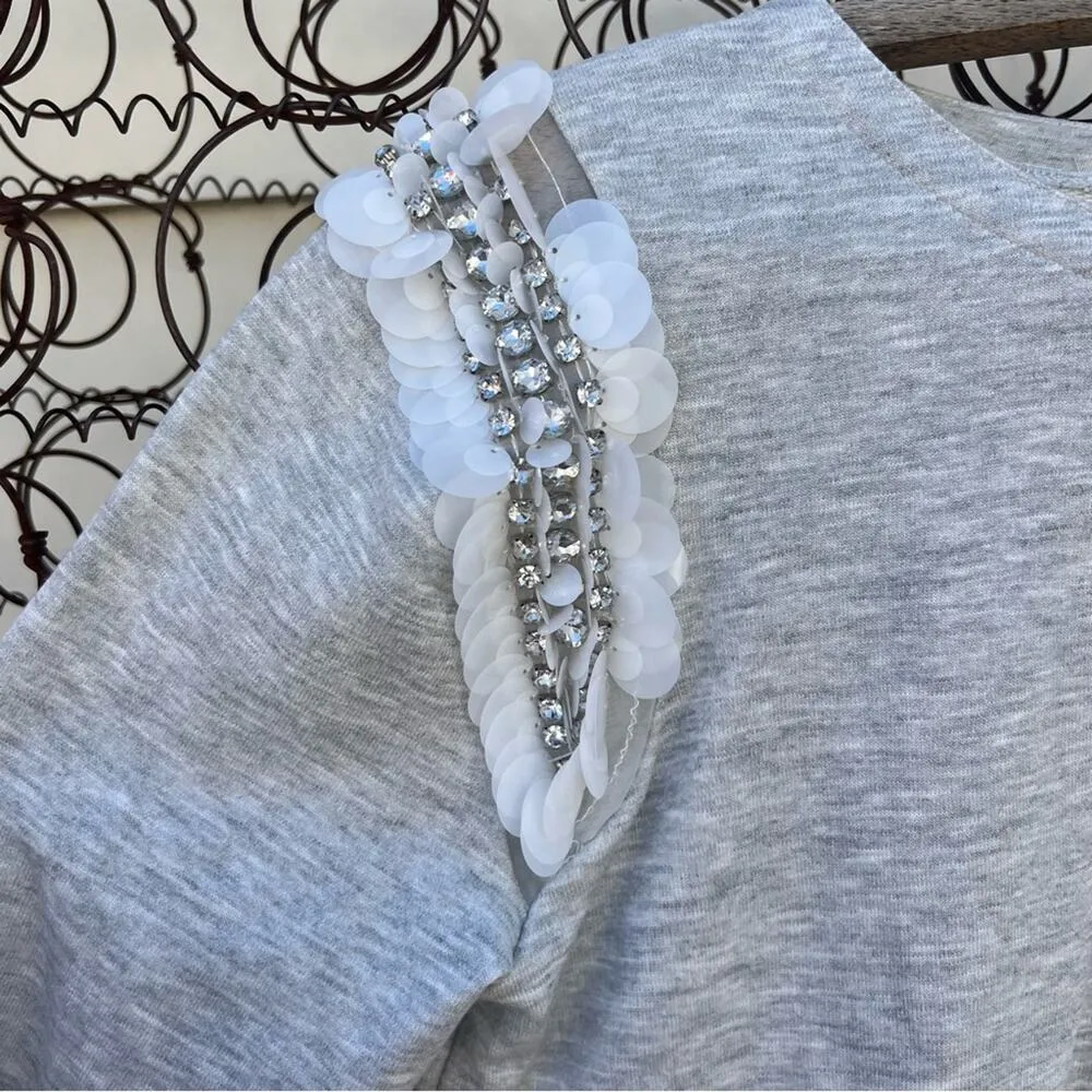 Zara Gray Crop Sweatshirt with Sequin Gem Paillettes Shoulder Detail - Image 3