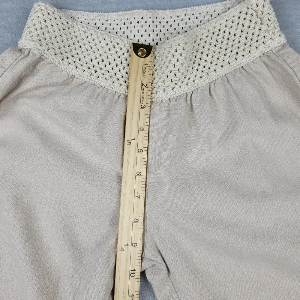 Kiss & Cry Linen Blend Pants Beige Crochet Elastic Waist Size L Large - Image 5