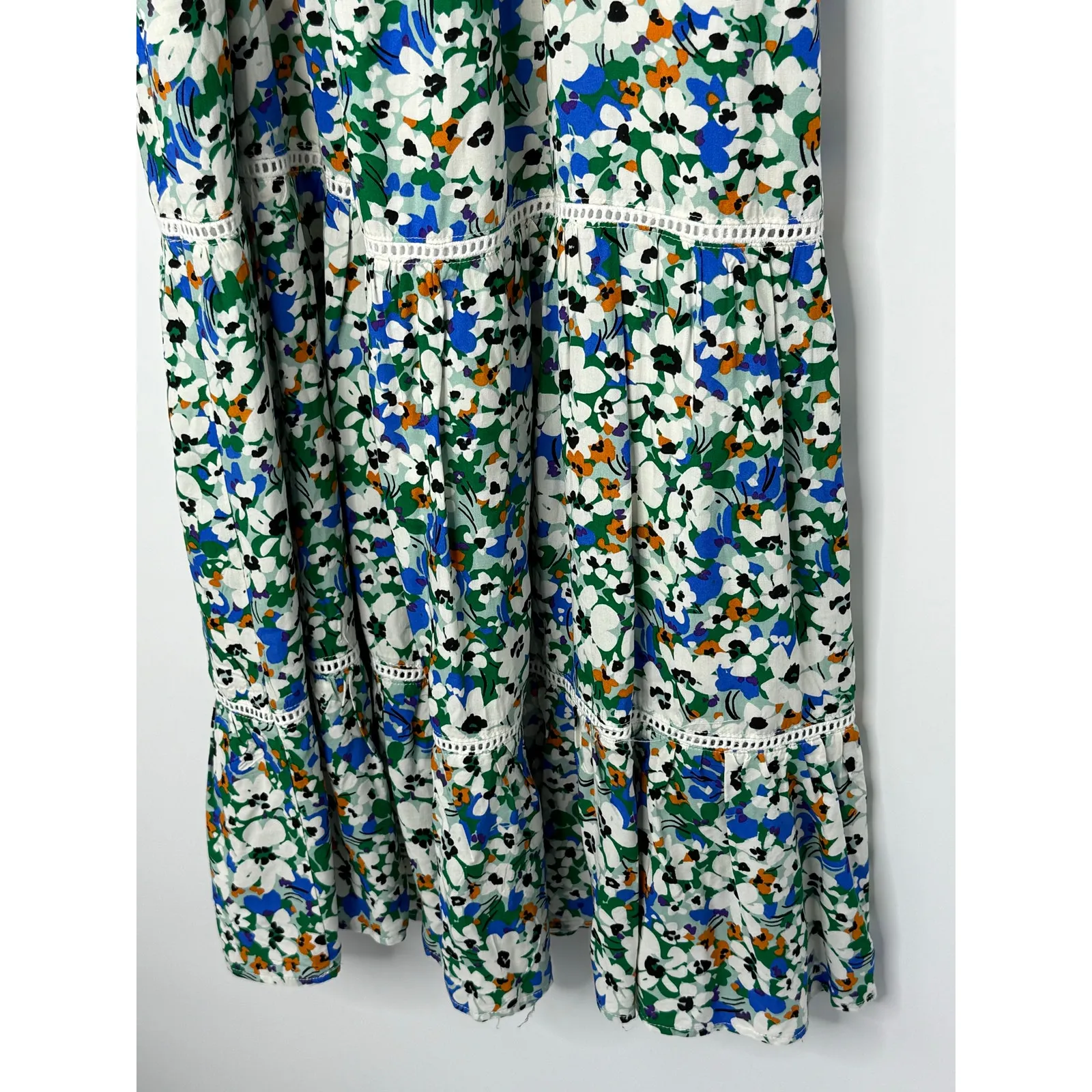 Lost + Wander Floral Smocked Midi Dress XS/S Estimated Boho Cottagecore Blue - Image 5