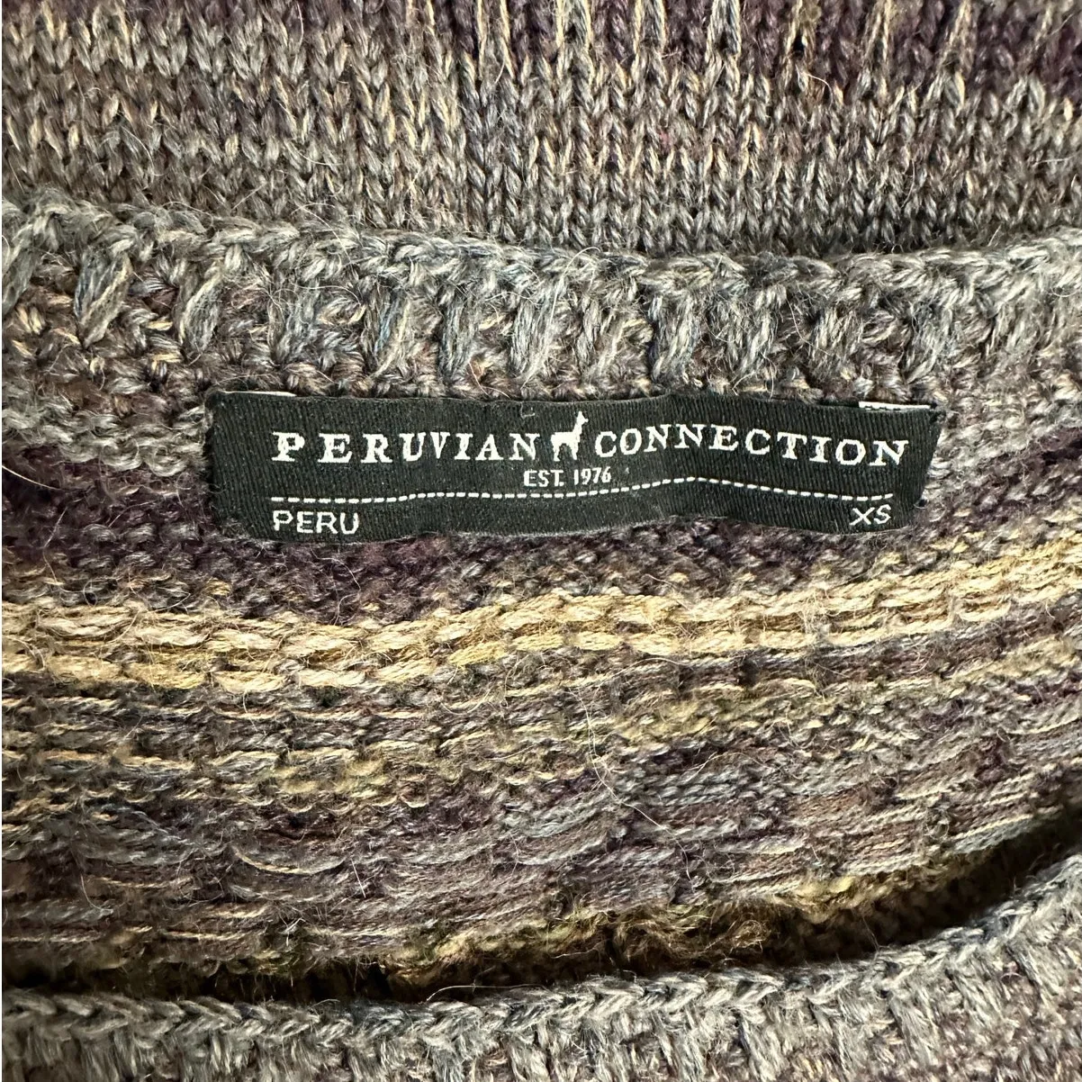 Peruvian Connection Mini Sweater Dress Fair Isle Brown Stripe Cotton Wool XS - Image 3