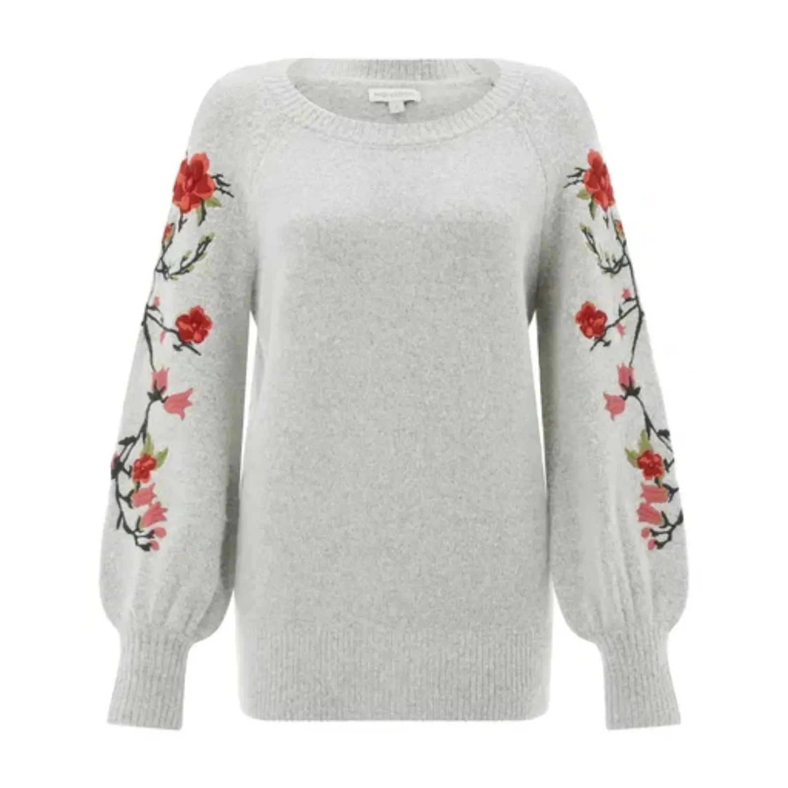 Monsoon  | Flora Embroidered Sleeve Wool Blend Sweater | Medium - Image 4