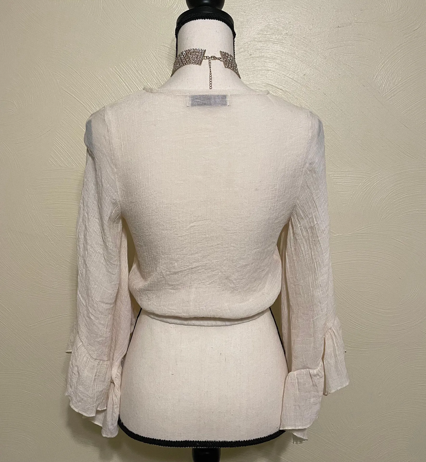 Sheer Bell Sleeve Crop Top Tan Size M - Image 2