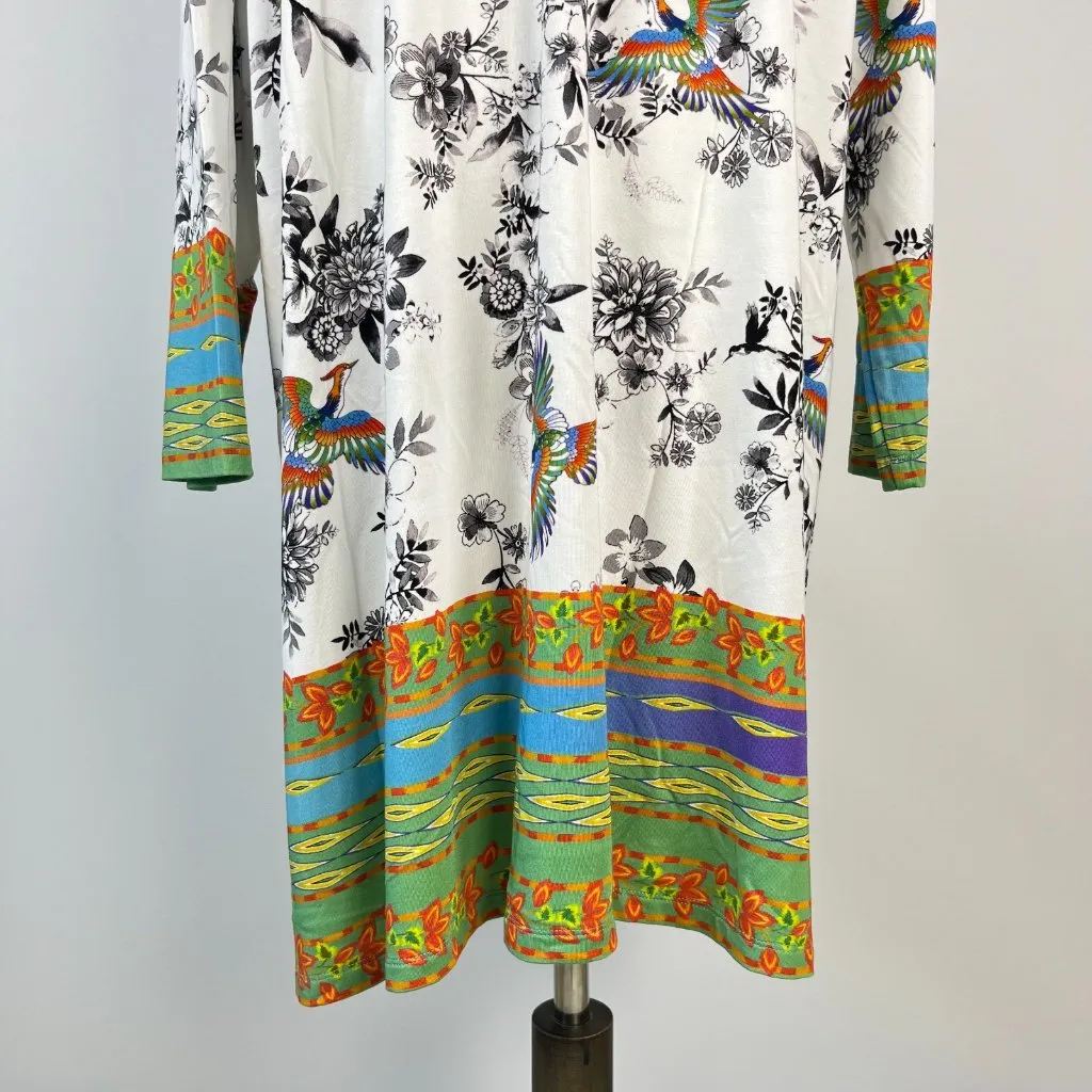 NWOT Johnny Was The Janie Favorite 3/4 Sleeve Polo Swing Dress Bird Print XS - Image 7