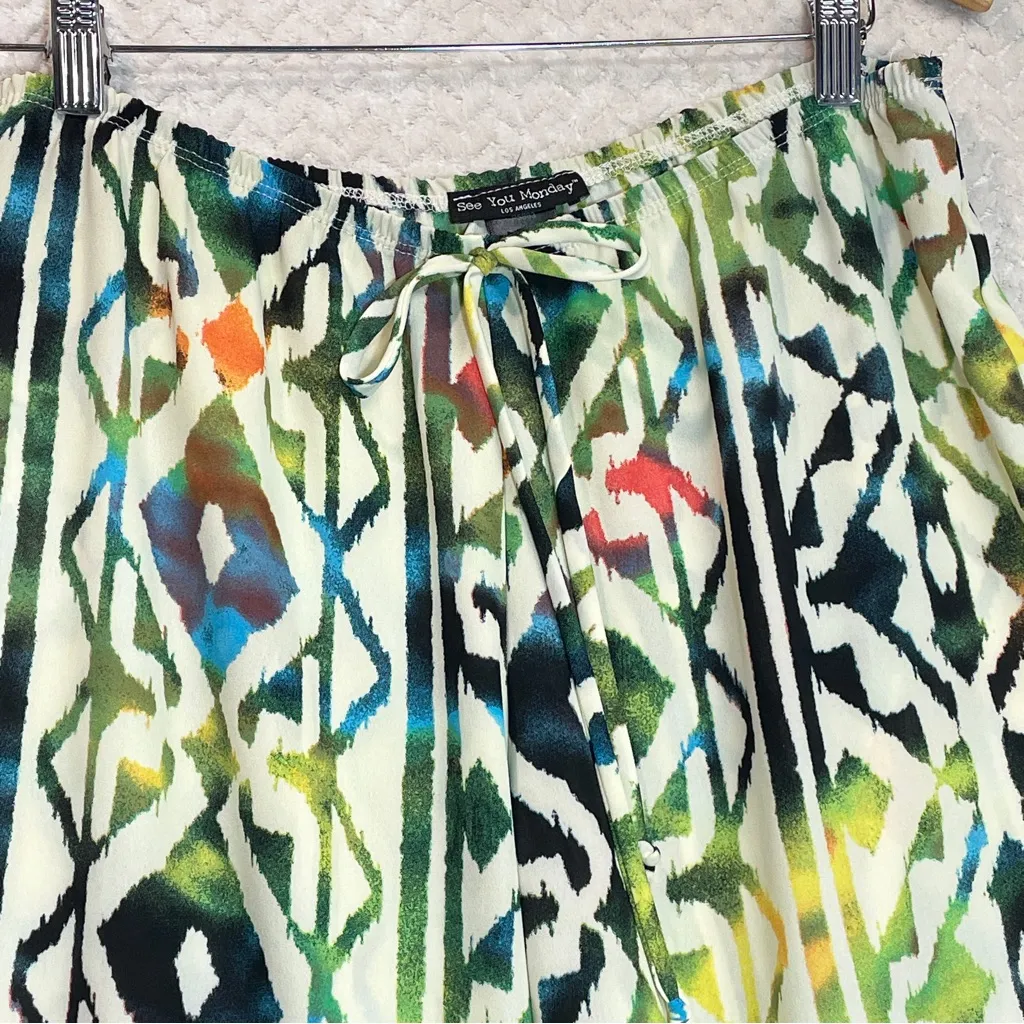 See You Monday Geometric Pattern Printed Wide Leg Pull On Pants Women Large - Image 2