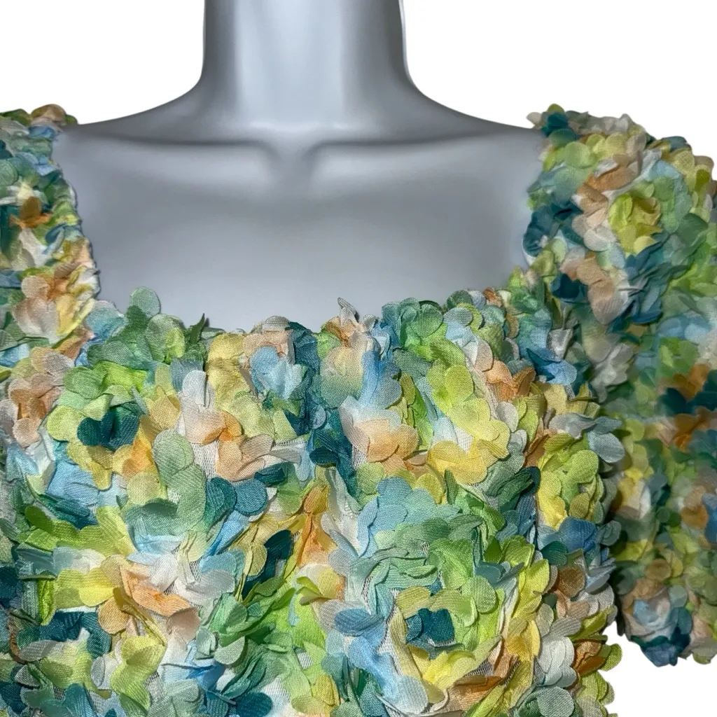 FREE THE ROSES Colorful Embellished Floral‎ Crop Top NWOT Size Small Yellow - Image 3