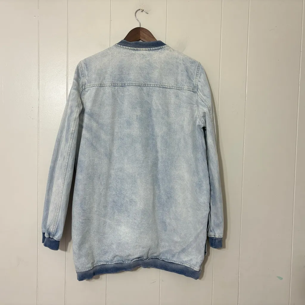 Fate Denim Bomber Jacket Light Wash Blue Size L Casual Oversized Style Size L - Image 7