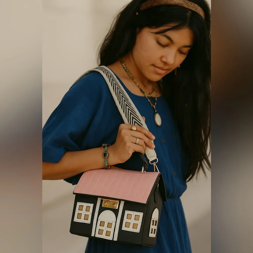 Novelty House Purse Crossbody Cottagecore Kawaii Dollhouse Custom Boho Strap Pink - Image 3