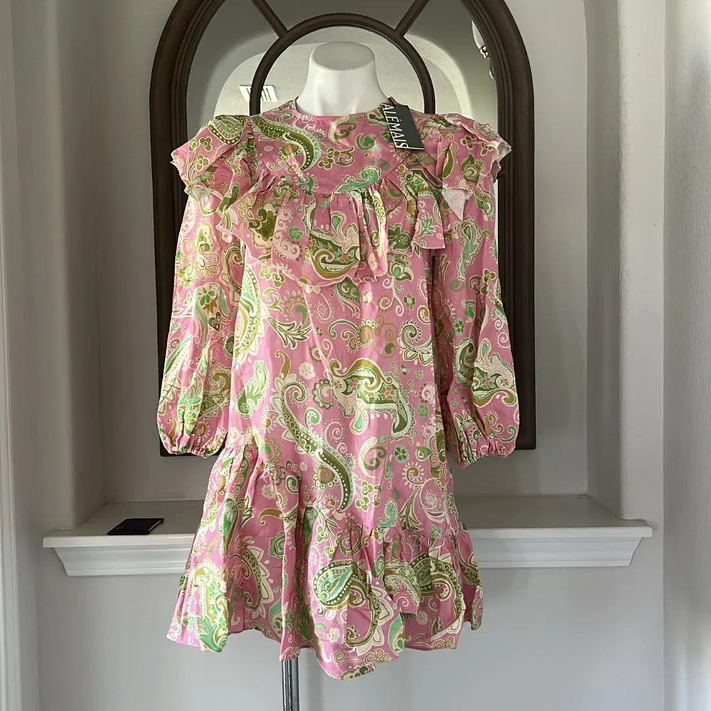 ALÉMAIS Marta Linen Ruffle Mini Dress, Size AUS 4 New w/Tag Pink - Image 11