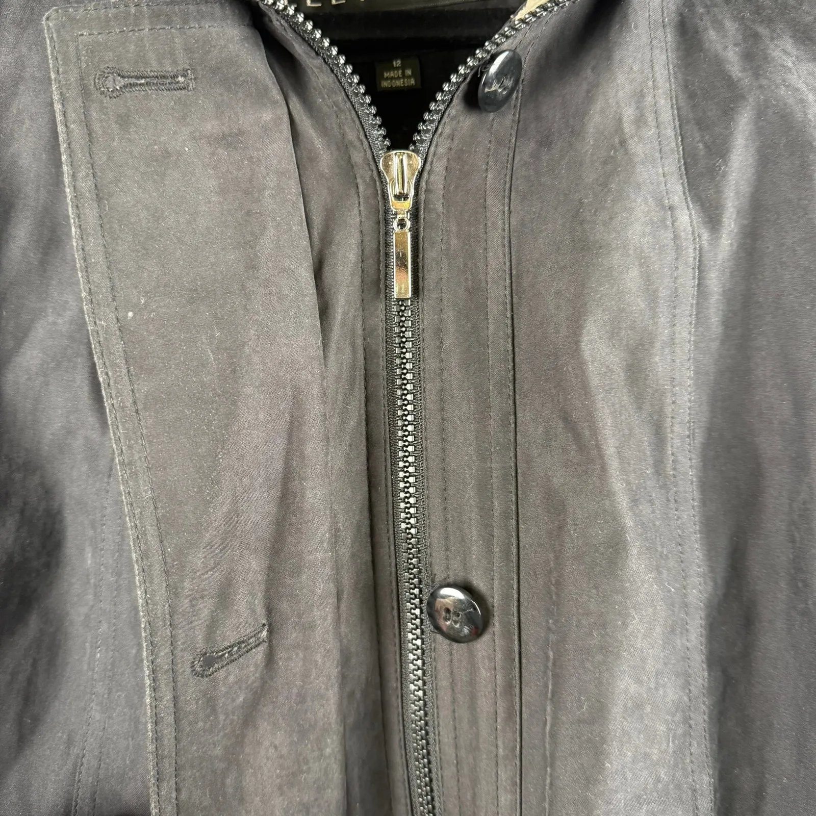 VTG Fleet Street Women's Vintage Black Trench Coat Rain Jacket‎ Size 12 90's Gray - Image 8