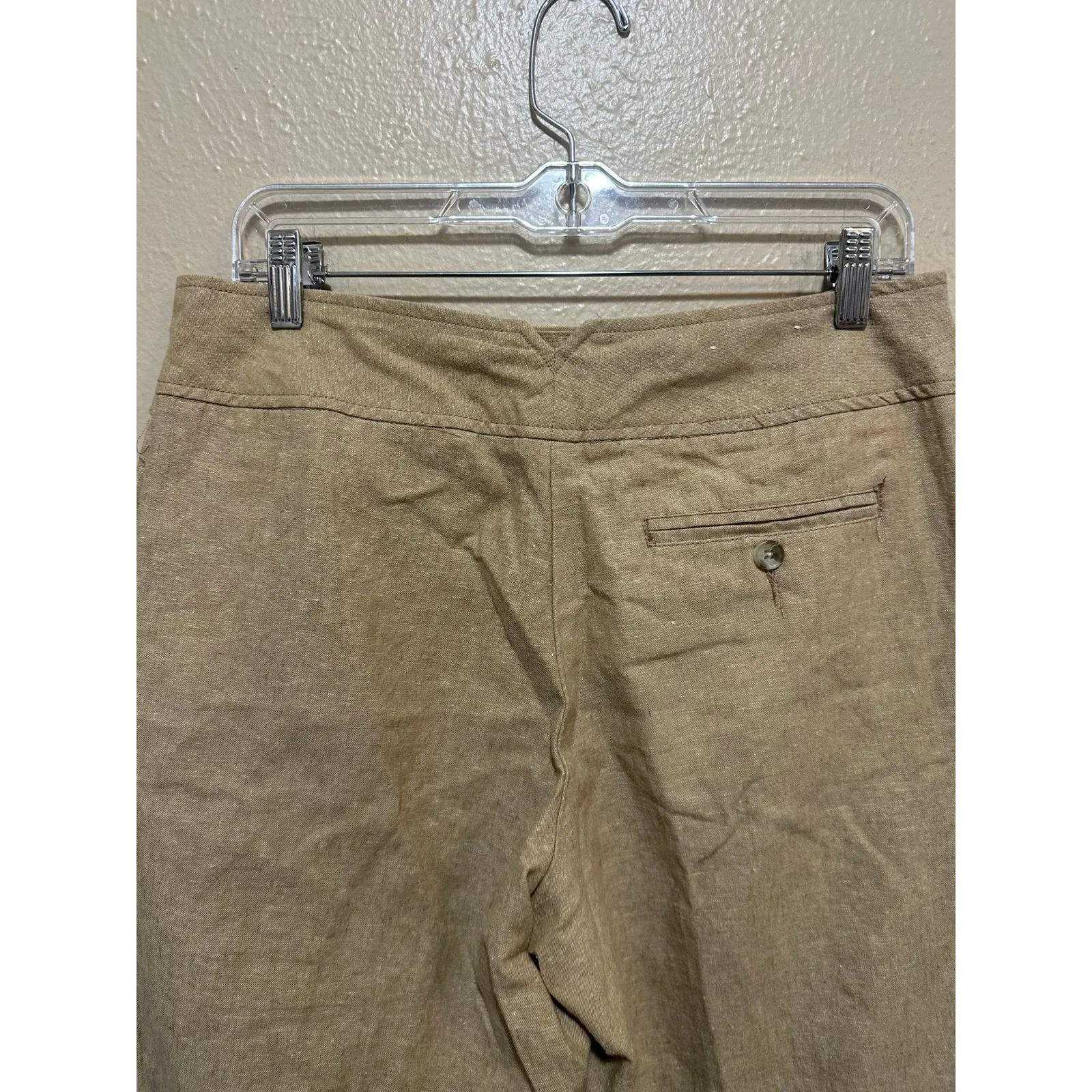 Womens Linen Blend‎ Trousers Wide Leg Cropped Beige Button Accent Pants Size 8 - Image 8