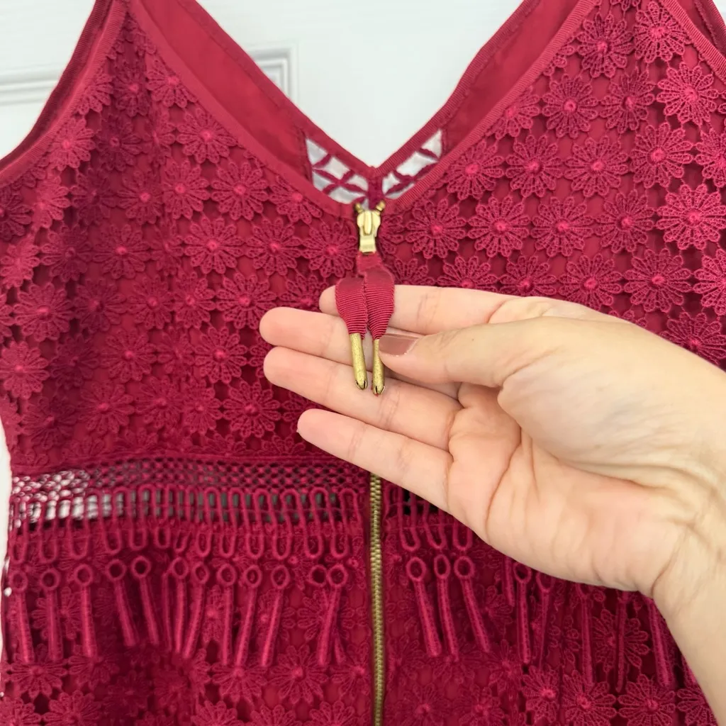 Saylor Margot Lipstick Red Lace Fringe Midi Dress Women’s Medium Cocktail Party - Image 5