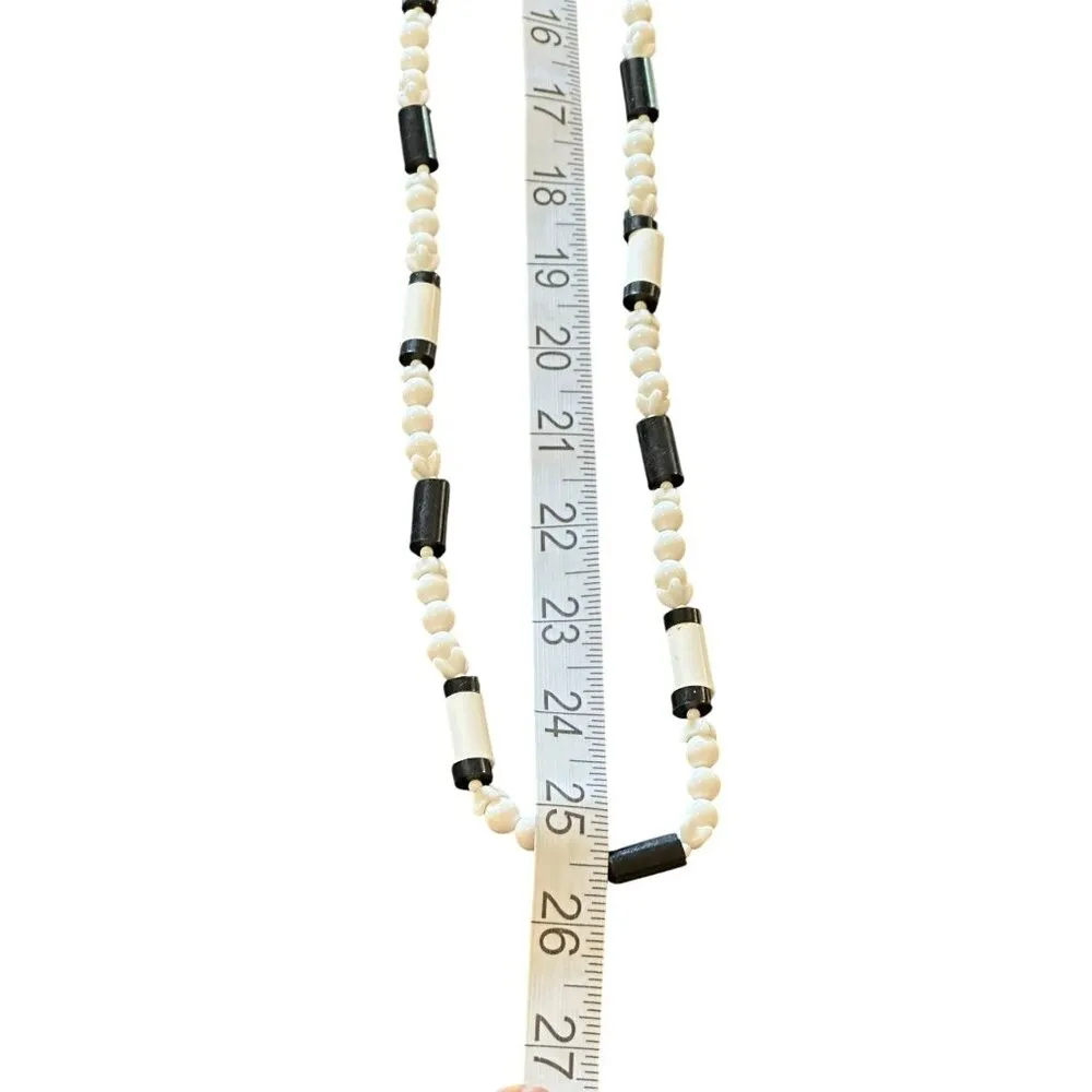 Vintage Black White Beaded Statement Long Necklace Vacation Resort Wear Beach - Image 6