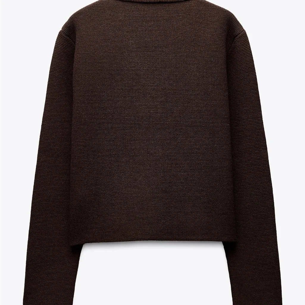Zara Chocolate Brown Cropped Blazer Sweater - Image 2