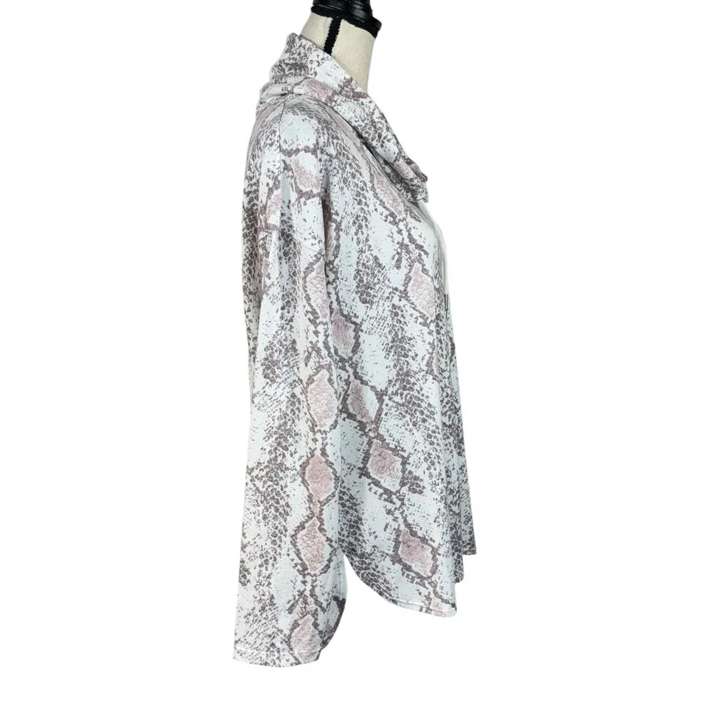 Calvin Klein X-Large Sweatshirt Snake Print Cowl Neck Stretch Long Sleeves Slits - Image 3