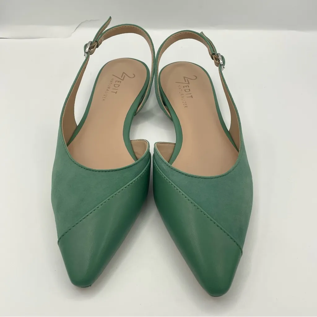 Naturalizer Makenna green leather suede pointed toe slingback flats women Size 5 - Image 3
