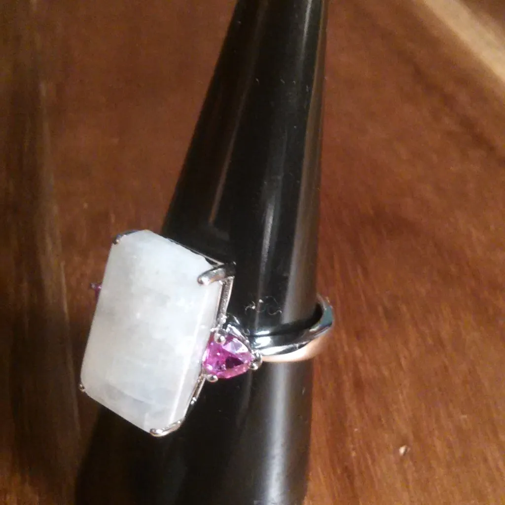 Rainbow Moonstone Rhodium Over Sterling Silver Ring (Size 8) - Image 7