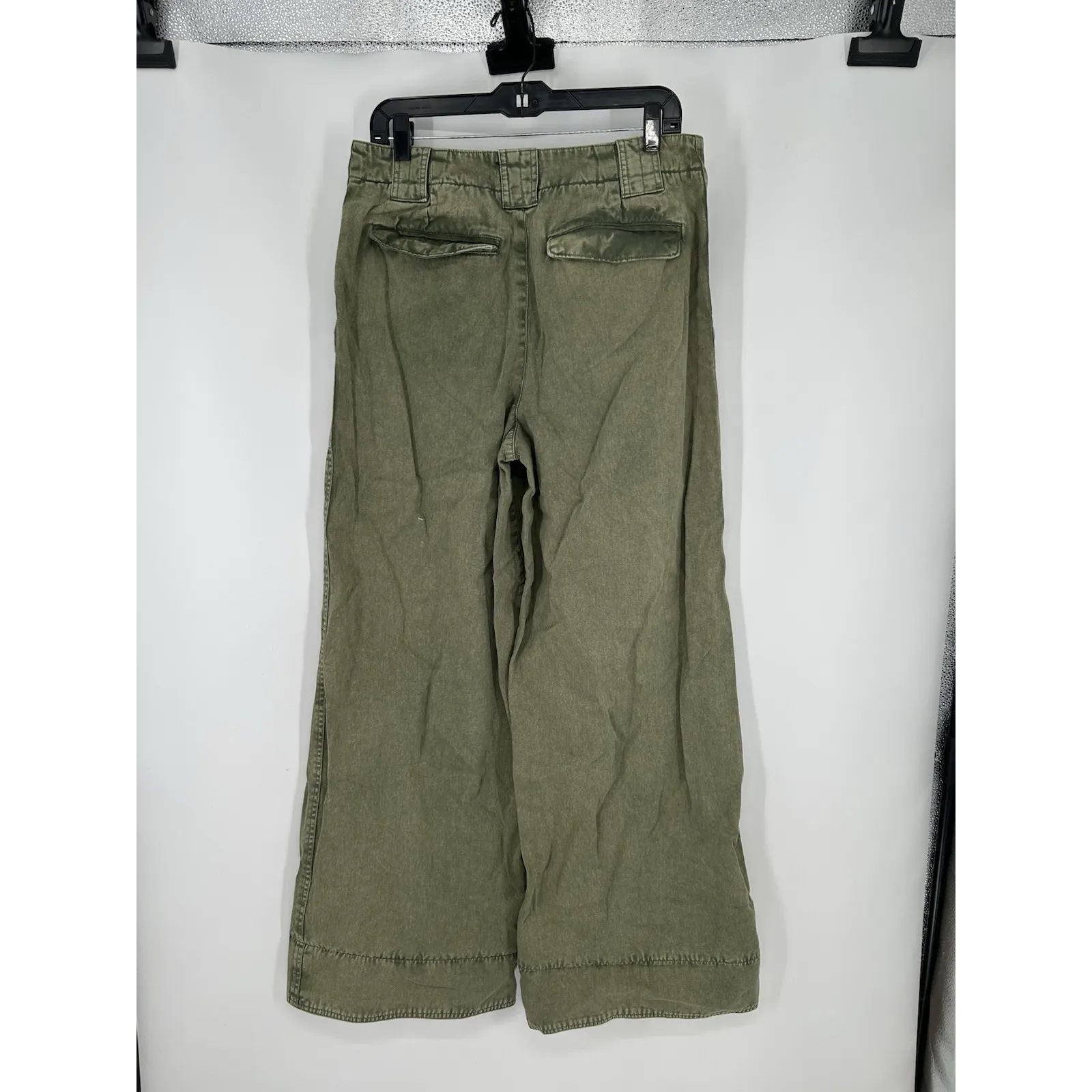 Free People Super Baggy Wide Leg Flare Flared Chino Pants Army Green Size 10 - Image 2