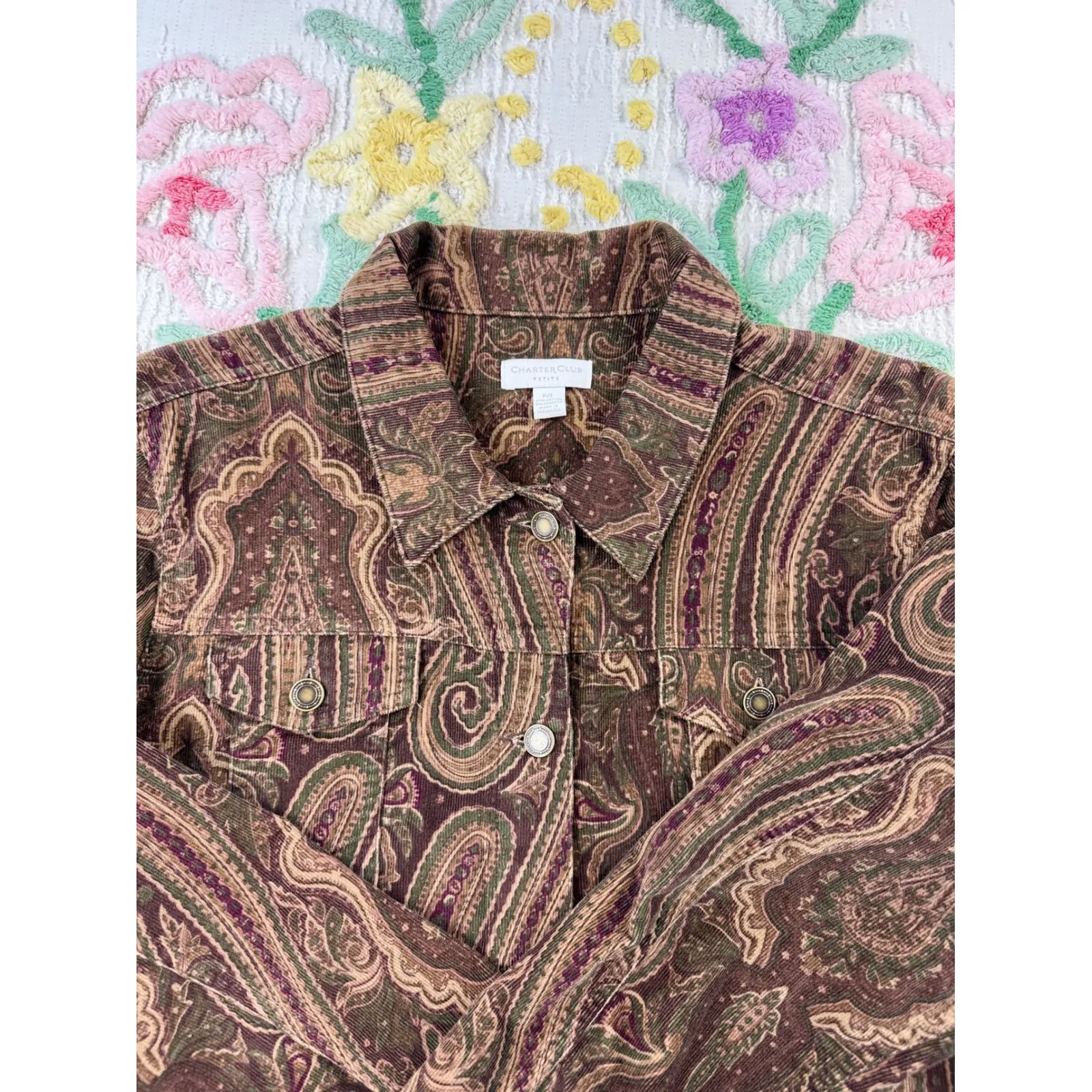 Charter Club Petite Paisley Print Denim Jacket Women's Size P/L - Image 5