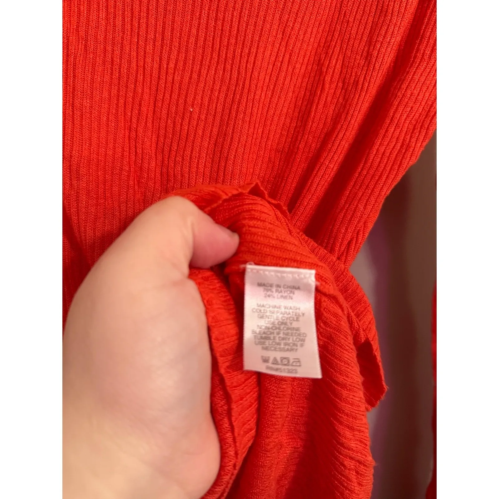 Vince Camuto Orange Ribbed Long Sleeve High Low Hem Casual Top Women's XS - Image 3