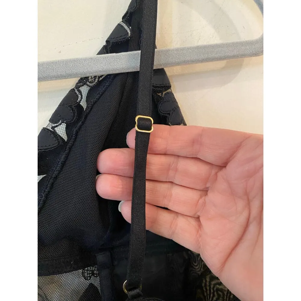 Victorias Secret Luxe Lingerie Long Line Floral Embroidered Bralette Black Large - Image 7