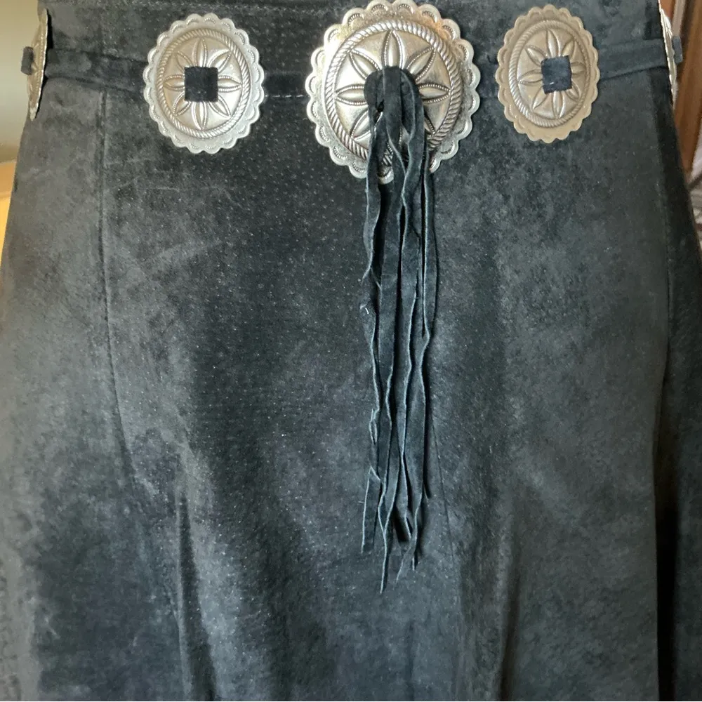 Vintage frontier collection suede black cowgirl fringe skirt embellished size 11 - Image 14