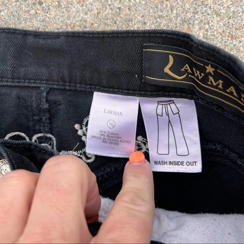 Vintage 90s Lawman black bootcut bareback western jeans with embroidery - Image 4