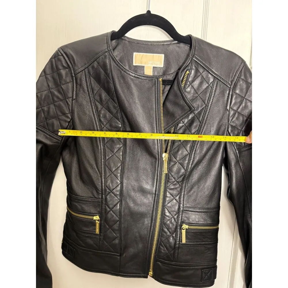Michael Kors Genuine Leather Quilted Motorcycle Jacket - Image 6