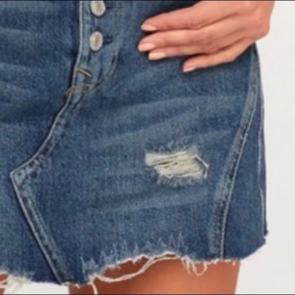 FREE PEOPLE Distressed Dark Denim Mini Skirt 27 - Image 4