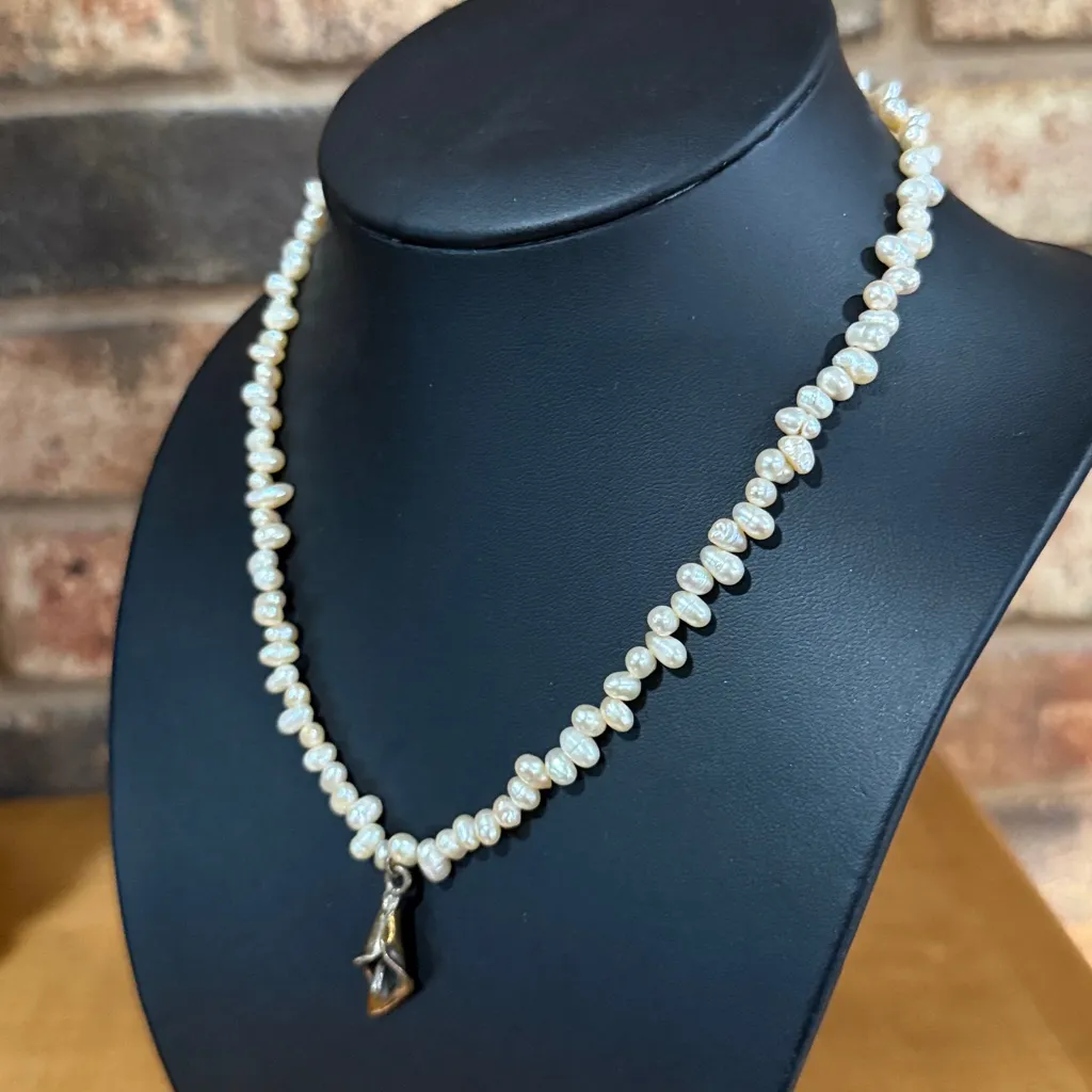 Vintage pearl necklace with Sterling silver 925 Calia Lily Pendant White - Image 2