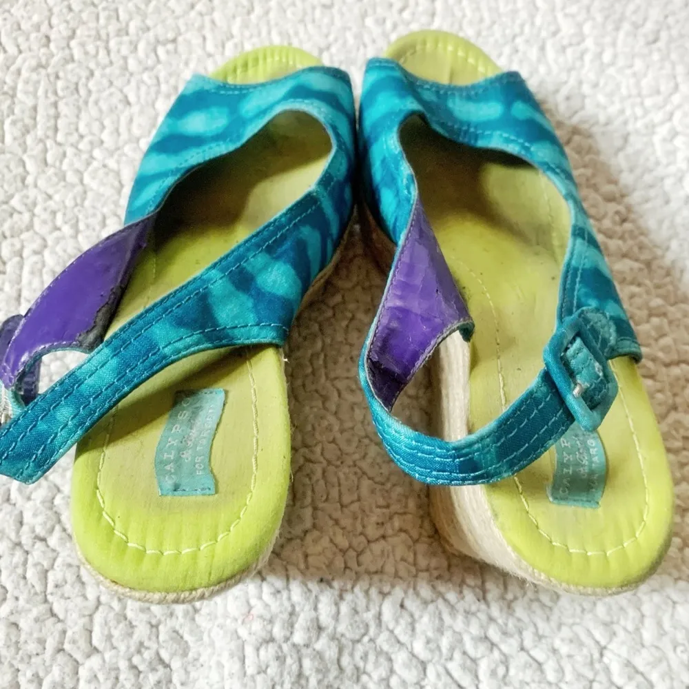 CALYPSO ST BARTH for Target Linen Espadrille Wedges Turquoise Print 8 - Image 7