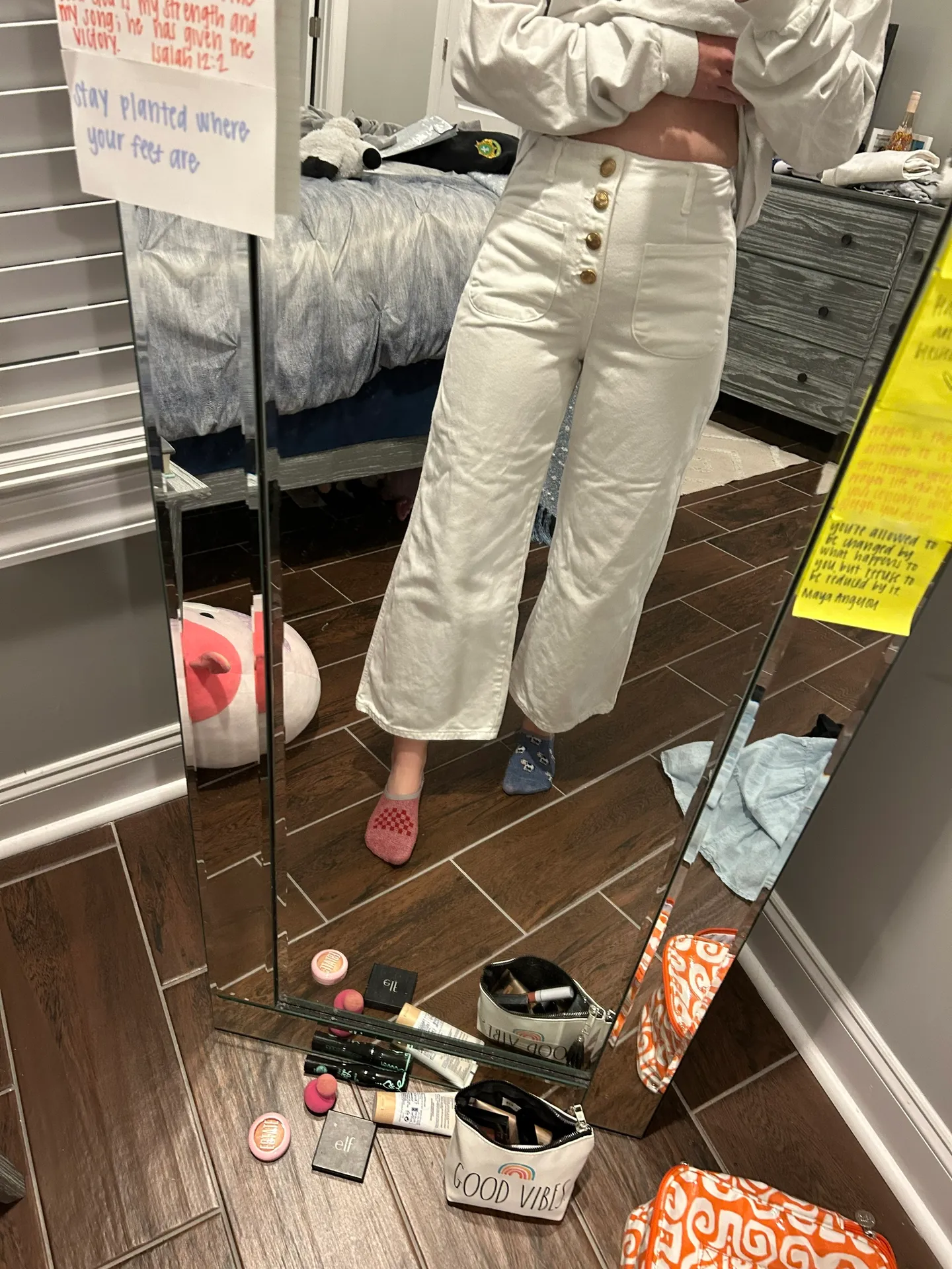 ZARA White  "High Rise Wide Leg Cropped Buttoned" Jeans - Image 6