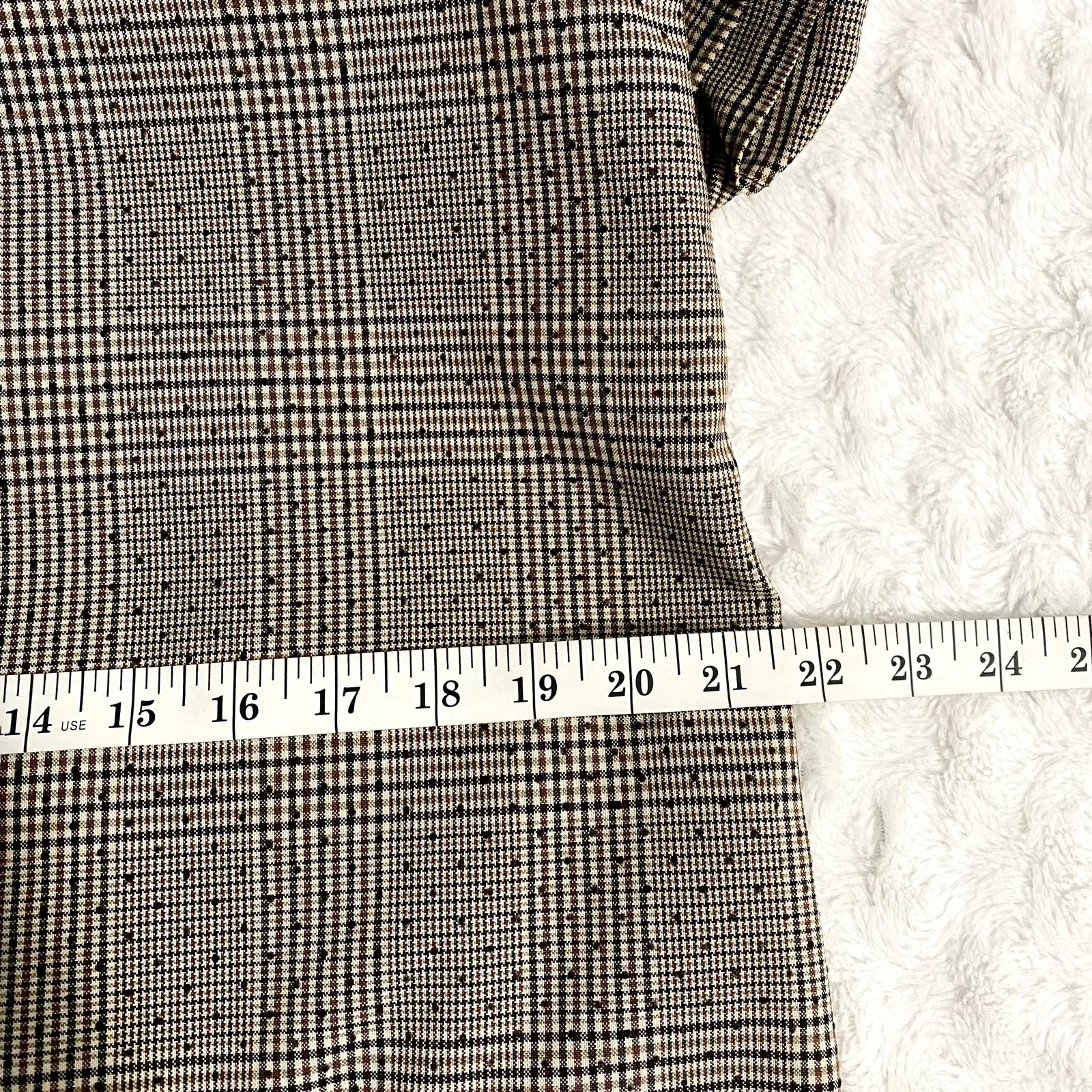 Zara Brown Plaid Puff Sleeves High Neck Classic Minimalist Shift Mini Dress S - Image 9