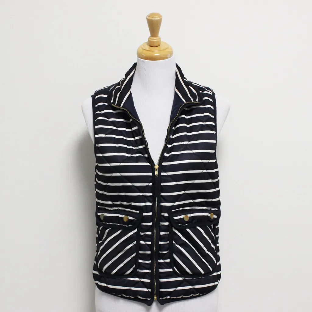 Dee Elle Navy Blue and Ivory Striped Puffer Vest - Image 2