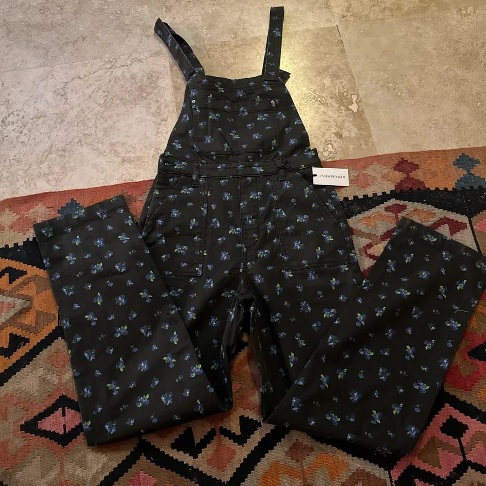 Floral overalls cowboy country one piece casual boho indie long leg with slits - Image 2