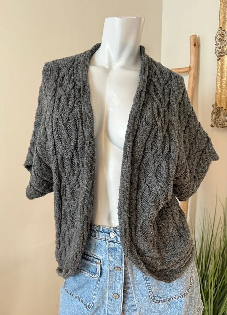 Coldwater Creek Open Drape Cardigan Cable Knit Sweater Gray Size S (8) - Image 1