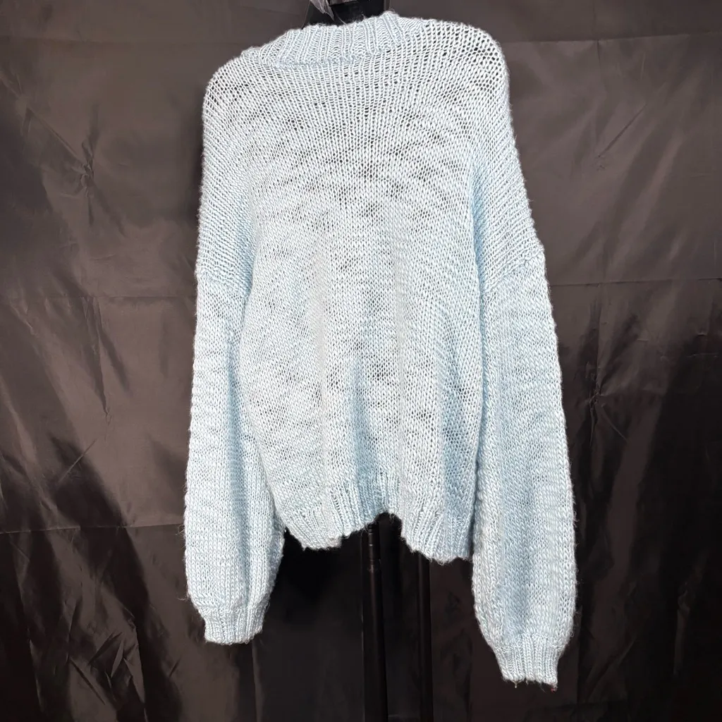 Make + Model Light Blue Sweater with Alpaca Design L over side - Image 5