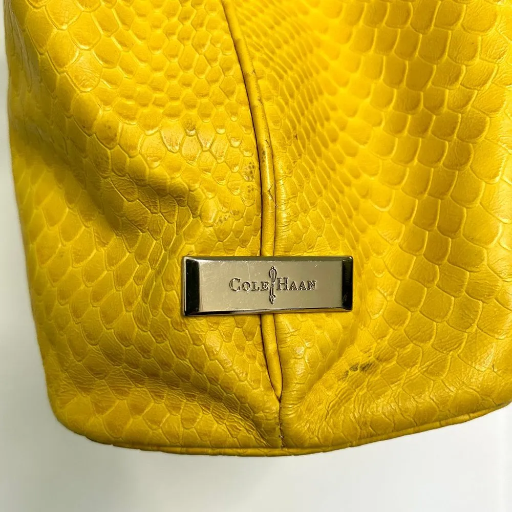 Cole Haan Casey Drawstring Hobo in Sunflower Yellow Snake Embossed - Image 10