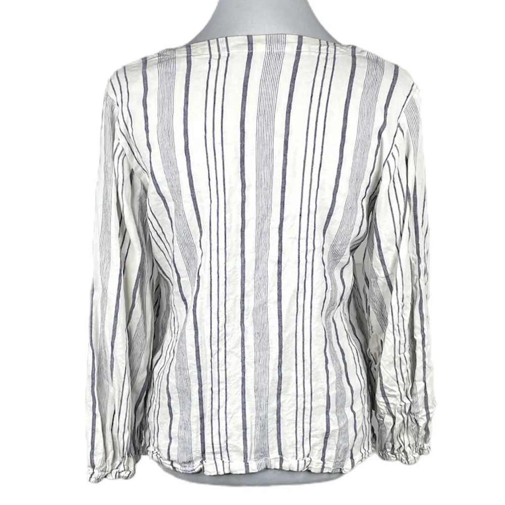 Loft Linen Striped Button Down Blouse, Blue, White, Medium - Image 2