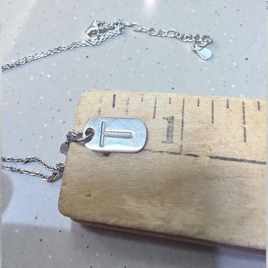 Sterling Silver Tiny Dogtag Initial T pendant Necklace NEW - Image 4