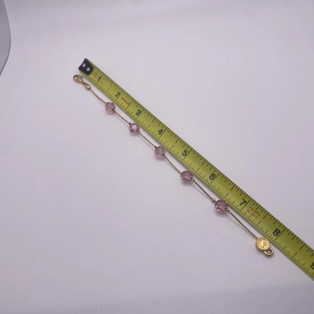 Women’s Signed Swarovski Costume Bracelet Crystal Beaded Pink / Gold Tone - Image 6