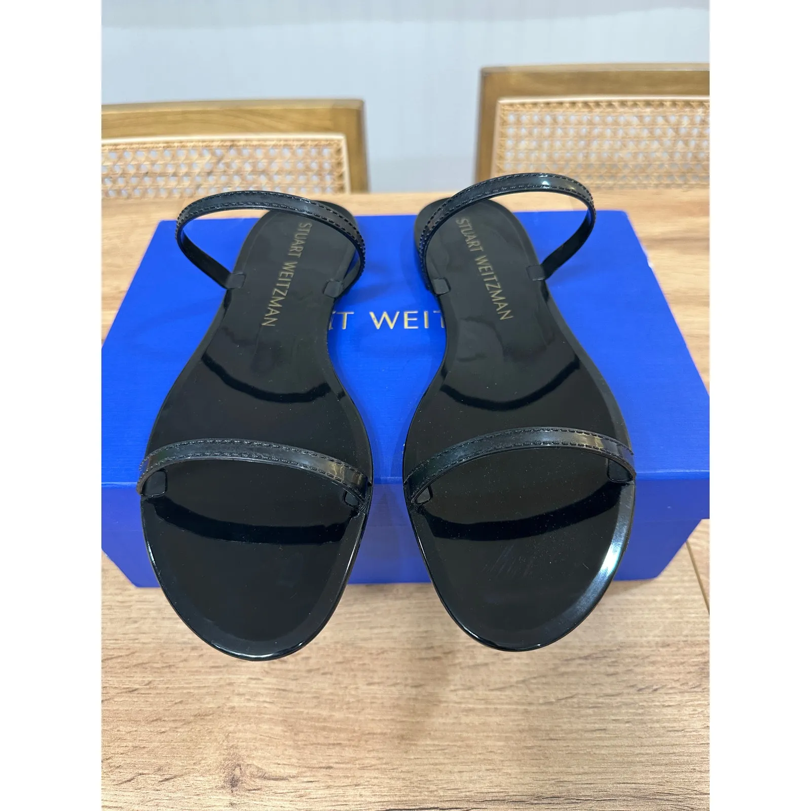 Stuart Weitzman Sawyer Slide Black Semi Shine Rubber 10 NIB Minimalist Vacation - Image 5