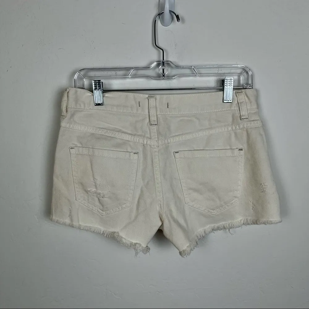 Free People White Button Fly Raw Hem Shorts - Image 7