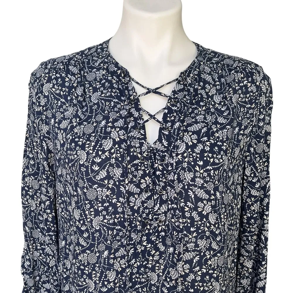 Velvet by Graham & Spencer Printed Challis Laceup
Dress in Blue Begonia, Sz S - Image 9