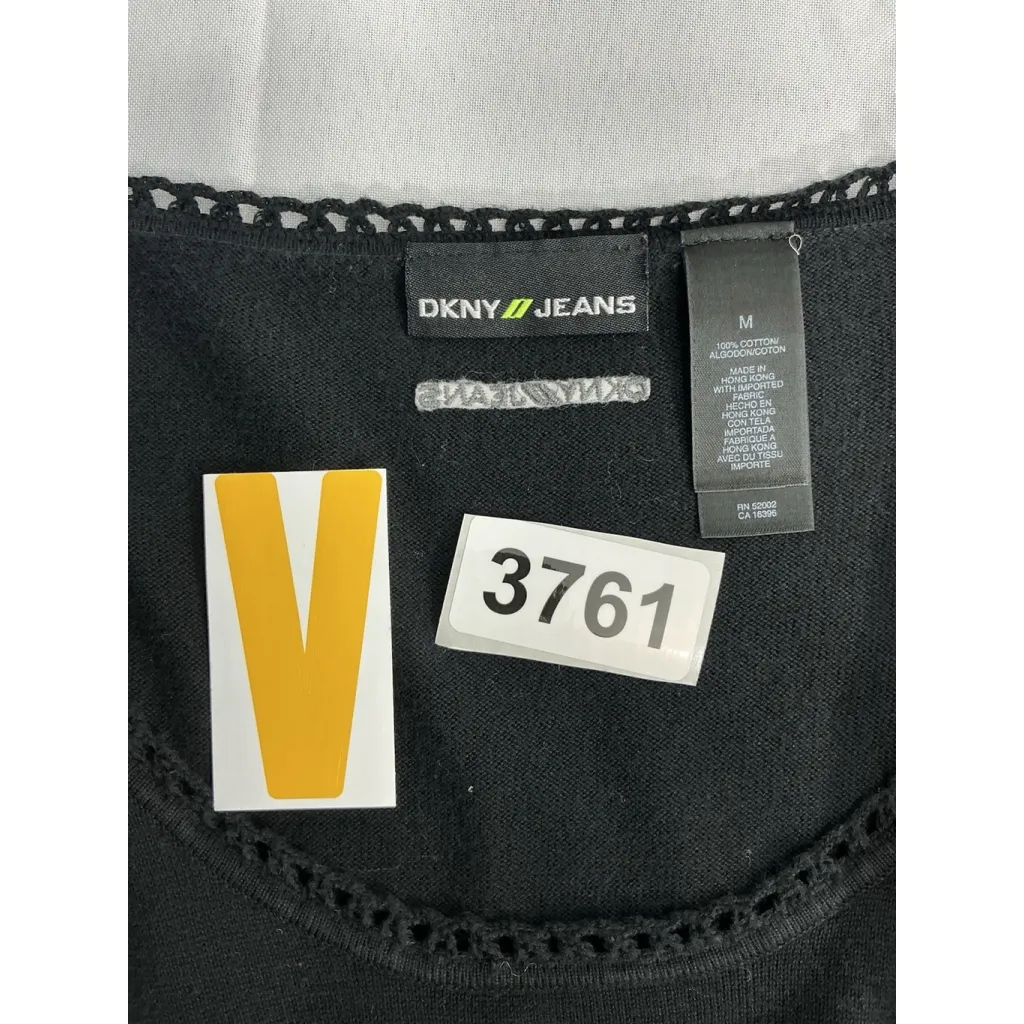 Womans DKNY Jeans Medium Black Scoop Neck Long Sleeve Pullover Blouse - Image 3