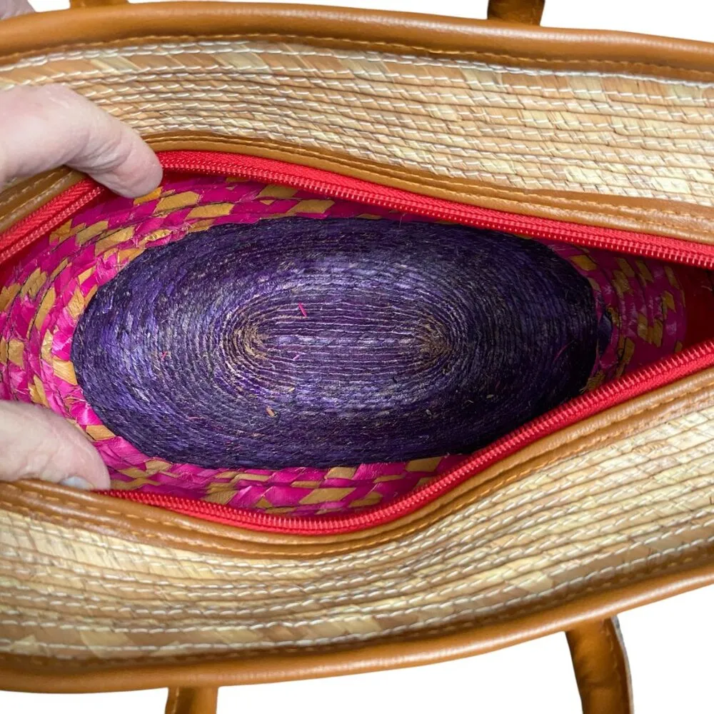 Unbranded women's multicolored casual straw handbag tote double leather handle Multiple - Image 3