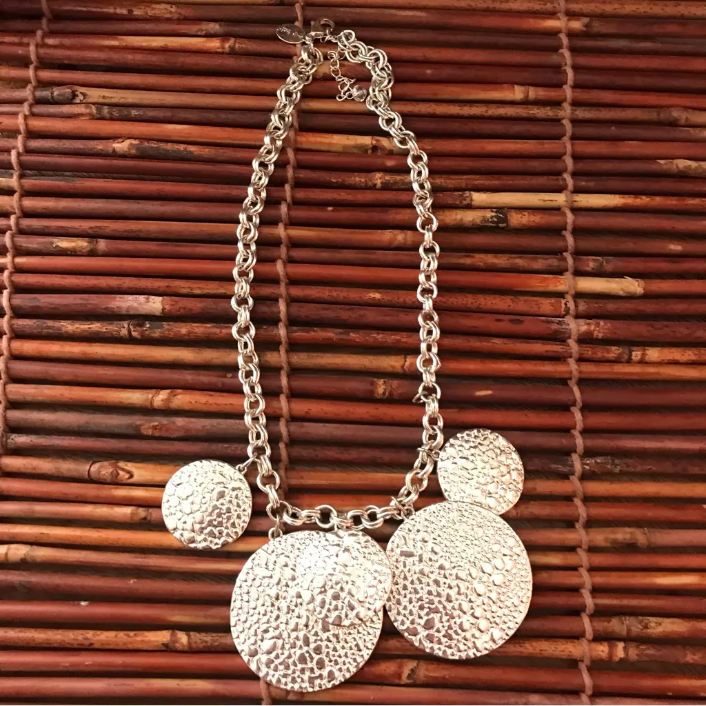 White House Black Market Multi Medallion Necklace Silver Tone Statement Piece. - Image 4