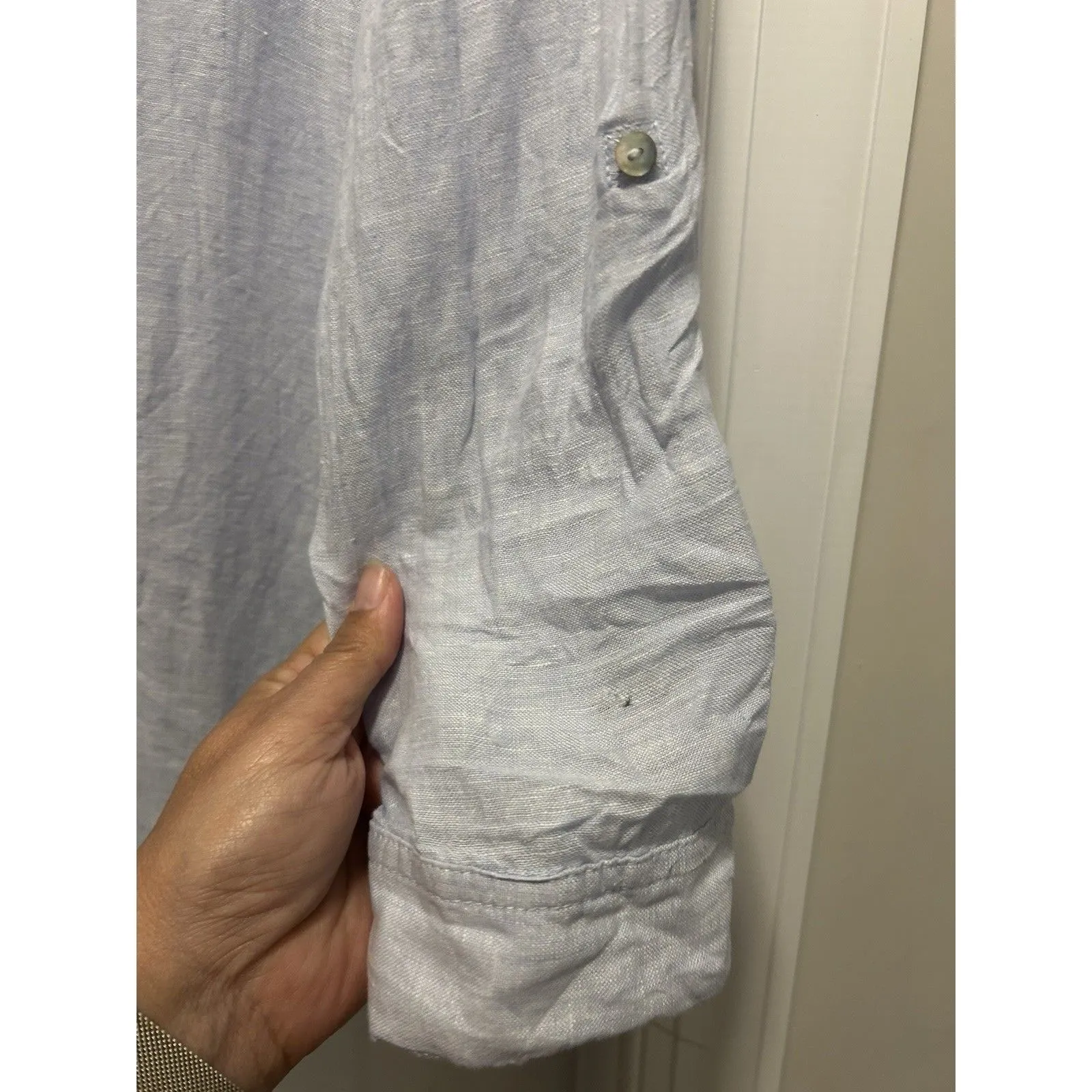 Sigrid Olsen Shirt Women's Large Blue Linen Long Sleeve Roll Tab Tunic Top Boho - Image 2